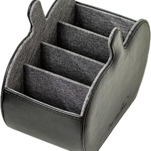 Remote Holder Box, PU Leather Remote caddyy, Desktop Accessories Case with Multi Grids, Tabletop Cell Phone Box, Working Table Supplies Organizer, Office Desk Stationery Storage for USB Mobile Display