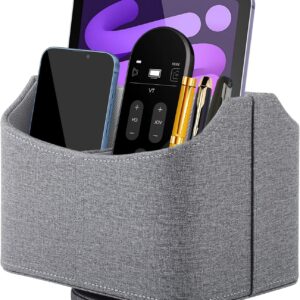 Pu Leather Remote Control Holder with 5 Compartments,360 Degrees Rotatable Desktop Supply Organizer for Pen,TV Control,Phone,Mini IPad Notebook,Eyeglasses,Makeup Brush Storage Box (Grey)