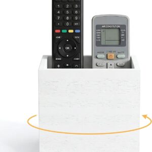 360° Rotating Remote Control Holder, Wooden TV Controller Holder, Remote Holder for Table, Remote Caddy for Pen,Phone, Universal Home Office School (White)