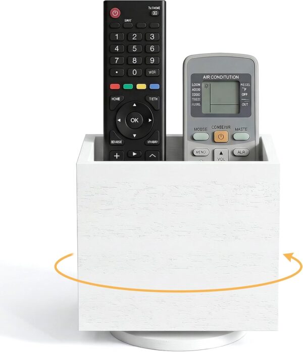 360° Rotating Remote Control Holder, Wooden TV Controller Holder, Remote Holder for Table, Remote Caddy for Pen,Phone, Universal Home Office School (White)